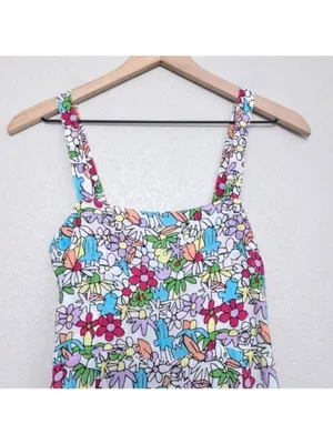 S/W/F Apron Maxi Dress S Lush Floss Multicolor Floral Square Neck Boho Tropical thumbnail 6