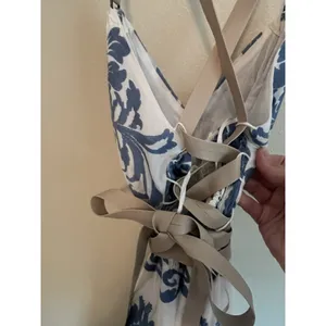 A Loves A Coastal Wrap Corset Dress Womens Size L Blue White Embroidered‎ Floral thumbnail 7