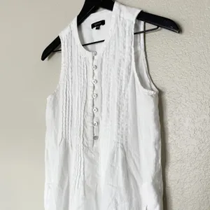 Quince 100% European Linen Sleeveless Swing Dress Pintuck Button Front‎ XS White thumbnail 4