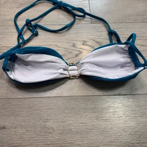 Teal Blue Shell Charm Bikini Set Gold Hardware Side‎ Tie Swimsuit Womens Small thumbnail 5