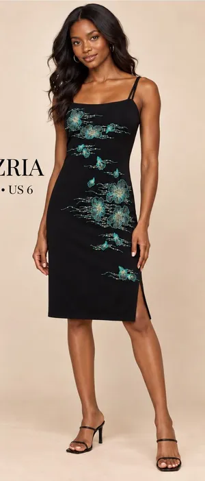 Vintage‎ BCBGMAXAZRIA Black Beaded Floral Embroidered Slip Dress Women’s Size 6 thumbnail 1