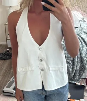 Missguided Denim Halter Top thumbnail 1