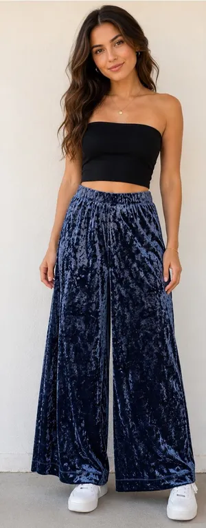 a new day Velvet Wide Leg Pants in Deep Navy thumbnail 1
