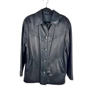 Peletaria Solsona Spain‎ Black Oversized Leather Jacket Western Style Size 42 thumbnail 11
