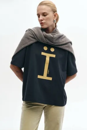 Cultoni Navy‎ Graphic T Shirt Gold Umlaut Logo Minimalist Streetwear Large thumbnail 1