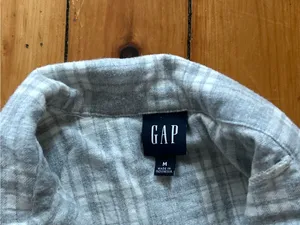 Gap flannel gray white cotton pajama top button down long sleeve medium thumbnail 2