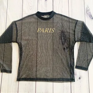 ASOS Sheer‎ Sparkly Long Sleeve See Through Paris Top Size Small Oversized Disco thumbnail 1