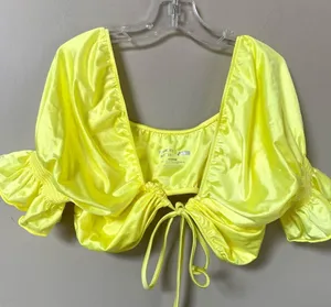 NWOT Frankie’s Bikinis x Naomi Osaka lemon drop Carly puffy sleeve bikini top M thumbnail 5