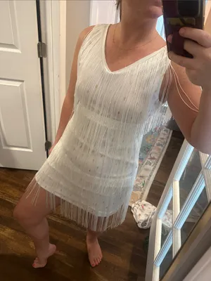 White Fringe Gold Speck Mini Dress thumbnail 1