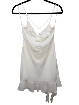 Zara White Satin Drapey Back Ruffle Hem Mini Slip Dress NWT Size S thumbnail 8