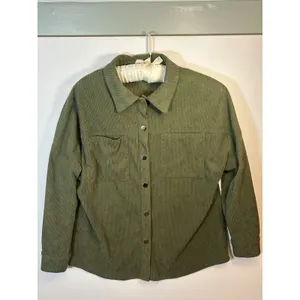 PrettyGarden Chic Women’s Medium Olive Green Corduroy Shacket Snap Front Pockets thumbnail 9