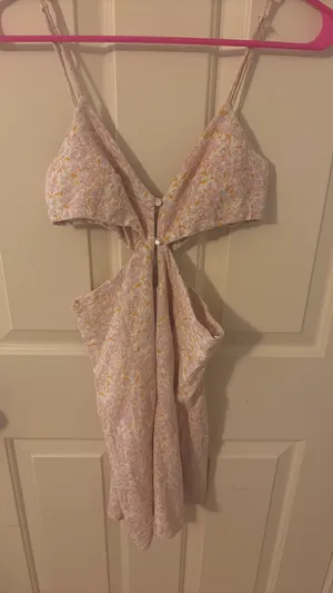 ZARA Floral Mini Dress Cut-Out Linen Blend thumbnail 2