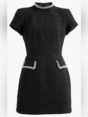 NEW NADINE MERABI Simone Embellished Trim Shimmer Tweed Black Minidress Sz 8 thumbnail 2