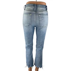 Flying Monkey Women's Blue Distressed Raw Hem Crop Straight Denim Jeans Size 26 thumbnail 2