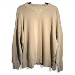 Aerie S tan oversized long-sleeve sweatshirt crewneck Lounge Big Chill pullover thumbnail 2