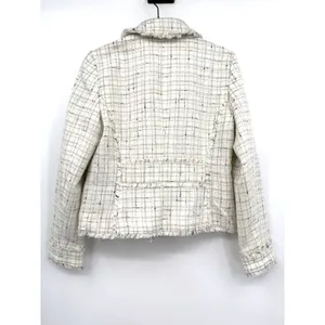Ann Taylor Tweed Plaid Moto Jacket Sz 6 Cream Black Gold Stylish Office Career thumbnail 3