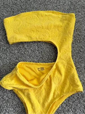 aerie Yellow Cutout One-Piece Swimsuit with Floral Texture thumbnail 2