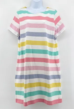 Joules Riviera T-Shirt Dress US 16 Cotton Shift Rainbow Multi Stripe Mini‎ thumbnail 1