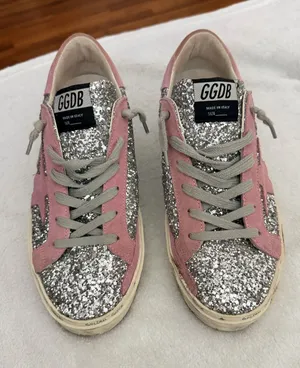 Golden Goose Hi Star Sneakers - Silver Glitter & Pink Suede Star (Size 38) thumbnail 1