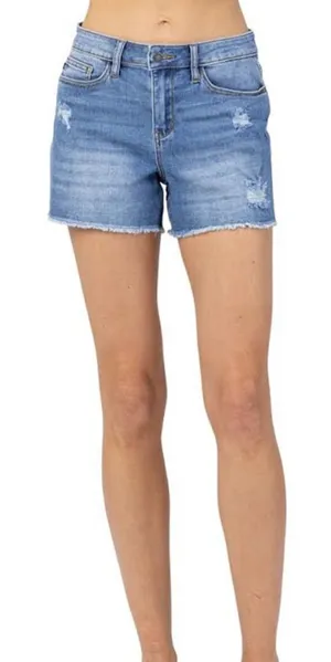 Judy Blue high waisted mild distressed raw hem jeans shorts size large . thumbnail 1