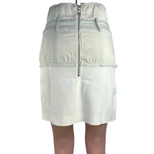 Women's White Denim Layered Fabric High Waisted Pencil Mini Jean Skirt Size S thumbnail 5