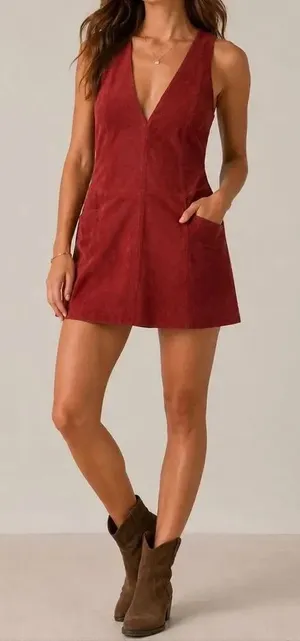 Free People Retro Love Suede Mini Dress Size S Red Boho Western thumbnail 1
