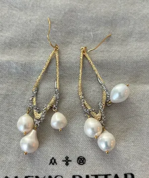 NWOT Alexis Bittar Gold Tone Crystal & White Pearl Drop Earrings thumbnail 1