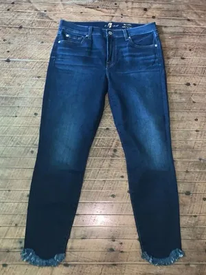 7 for All Mankind dark wash ankle skinny cropped raw hem 31 jeans thumbnail 1