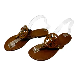 TORY BURCH Tan Caramel Patent Leather Miller Classic Designer Logo Sandals Sz 7 thumbnail 3