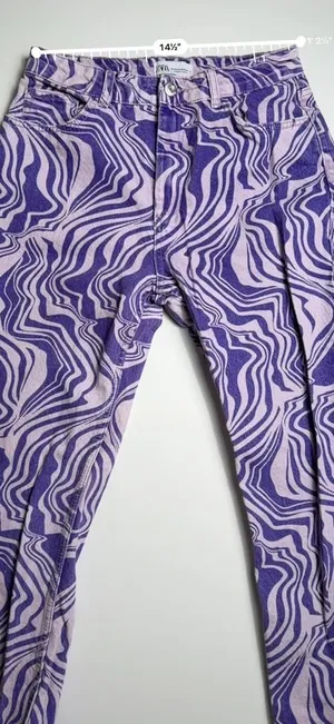 ZARA Funky Purple Pink Swirl Print Straight Leg Y2K Retro Jeans EUR 40 USA 8 thumbnail 6