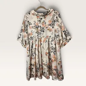 Entro Womens XL Floral Leopard Print Babydoll Shirt Dress Cream D18761P thumbnail 3
