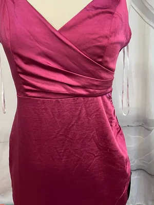 Lulus S Small Hot Night Out Magenta Satin Surplice Faux-Wrap Dress Wedding Guest thumbnail 7