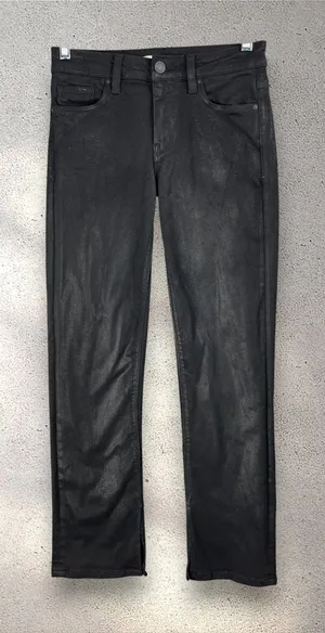 Hudson Nico Coated Black Beauty Straight Jeans Women's 25 Mid Rise Ankle Slit thumbnail 1