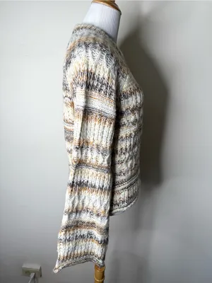 Universal Thread Cream and Brown Chunky Knit Crewneck Sweater thumbnail 6