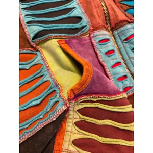 Rising International Patchwork Hoodie Women Large Multicolor Razor Cut Boho Zip thumbnail 5