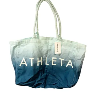 Athleta Large Canvas Tote Gym Beach Shopping Open Bag Blue Ombre NEW thumbnail 1