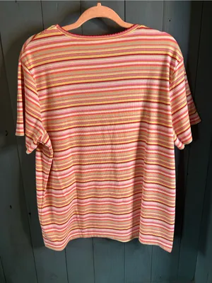 Kohl’s Sonoma for Life Women's Short Sleeve Stripe Tee - Pink & Yellow | Size L thumbnail 3