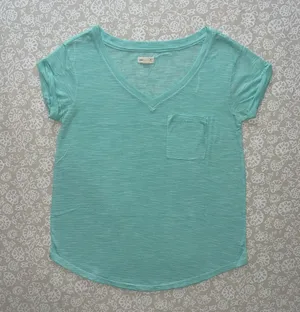 Aerie Mint Green Striped V-Neck Shirt thumbnail 1