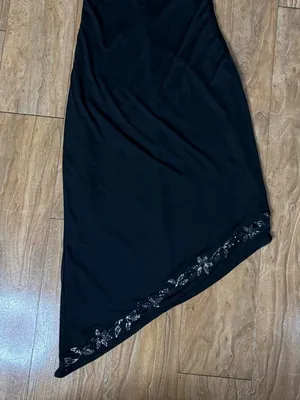 Black Asymmetric Slip Dress with Beaded Hem thumbnail 2