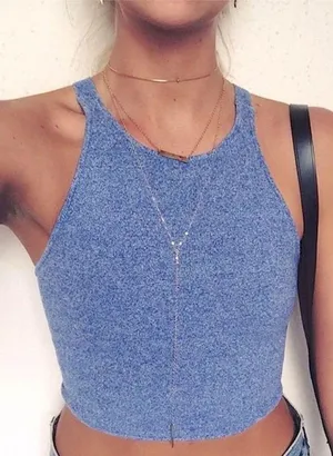 Lululemon American Apparel V Back Cotton Crop Tank, Blue Heather - Size XS thumbnail 1