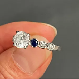925 Sterling Silver White and Blue Gemstone Ring Size 7.5 Engagement Anniversary thumbnail 6