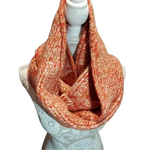 NWT Frye & Co Orange Tan Cream Knit Infinity Scarf Cozy Winter Wrap OS thumbnail 3