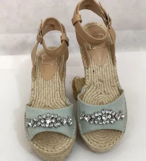 Kaari blue wedge denim and rhinestone sandals NWT Size 9M thumbnail 1