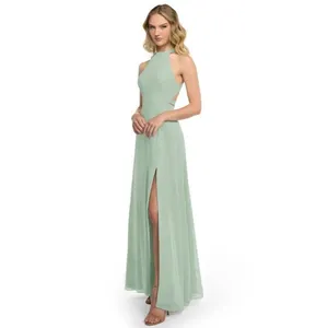 Azazie Clarice A-Line Halter Chiffon Dress in‎ Agave green size 6 bridesmaid thumbnail 2