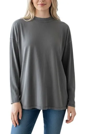Free People‎ We The Free Charcoal Gray Oversized Long Sleeve Tee Mock Neck XS S thumbnail 1