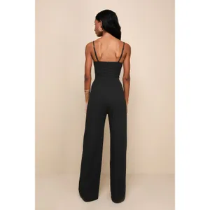 NWT Lulus Sultry Strut Black Mesh Bustier Sleeveless Wide-Leg Jumpsuit Size XS thumbnail 3