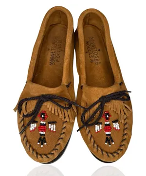 Minnetonka Thunderbird Animikii Moccasins Womens Size 10 Beaded Fringe Slip On‎ thumbnail 1