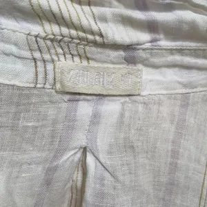 White linen button up shirt with ruffle collar and long sleeves #linen #summer thumbnail 5