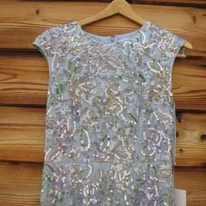MAC DUGGAL 5647 Blue Sequined High Neck Cap Sleeve A Line Gown thumbnail 11