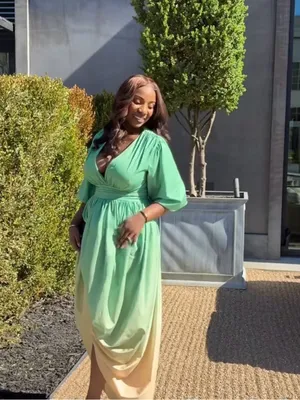 Elegant Green Ombre Maxi Dress with Bishop Sleeves thumbnail 2